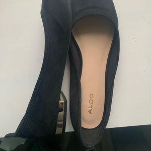 Aldo Black flats with gold heel